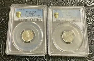 エジプト、1924H 2X2 MILLIEMES (UNIFACE) K FOUAD。 PCGS SP65 & SP66+ は両方ともトップポップ。 RR