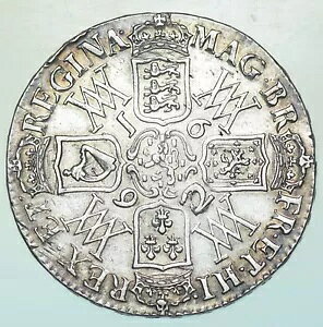 希少 1692 ウィリアム & メアリー クラウン 2 オーバー 逆さ 2 エラー シルバー 英国コイン GVF