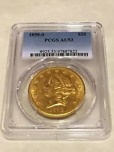 1858-S AU53 PCGS リバティ ダブルイーグル 20 ドル金貨 魅力大光沢 PQ