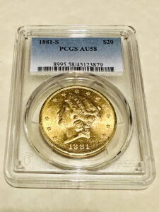 1881-S AU58 PCGS リバティ ダブルイーグル 20 ドル金貨 PQ 魅力大光沢