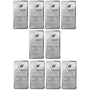 10 ロット - 10 オンスのアサヒ銀棒 .999 ファインシルバー - 密封 - 在庫あり