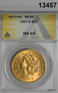 1907 D $20 S[h _u C[O A! ANACS F MS63 ̌ڂǂȂ܂! #13457