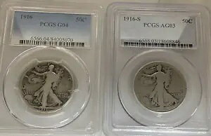 1916-P & 1916-S �E�H�[�L���O ���o�e�B �n�[�t�_���[ 50c ~ PCGS G04�AAG03