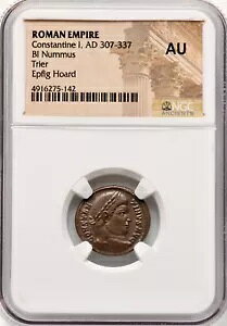 �R���X�^���e�B�m�X 1 �� �Ñネ�[�} �R�C�� 307-337 AD Bi Nummus Trier Mint NGC AU