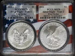 2021 T1 & T2 �A�����J�� �V���o�[ �C�[�O�� �Z�b�g - PCGS MS70 �t�@�[�X�g �X�g���C�N - ?COINGIANTS?
