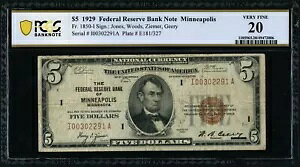 1929 �N $5 5 �h���A�M������s�~�l�A�|���X�������� PCGS VF 20
