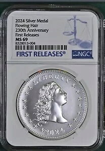 2024 Silver Flowing Hair 230 NLO_ NGC MS69  OGP tŏ[X