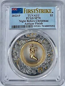 �i�C�g �r�t�H�A �N���X�}�X 2023 P $2 �c�o�� 2 �I���X �V���o�[ �R�C�� �A���e�B�[�N PCGS SP 70 FS