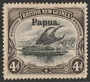 PAPUA 1906 4d �u���E�� & �u���b�N�̑傫�ȃp�v�A�Awmk �������B