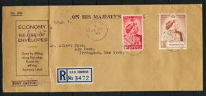 h~jJAJ 1949N Cpl Vo[EFfBOZbg KGVI OHMS Reg Cover  NY 