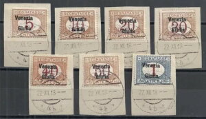 ヴェネツィア・ジュリアの切手 1918 MI Due 1-7 の断片 CANC VF