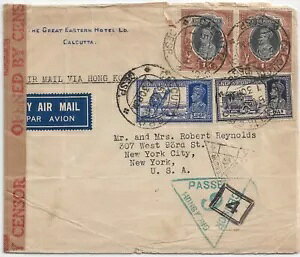 インドのカルカッタからニューヨークへ 1940年 パシフィック・クリッパー A/M 香港検閲 (C5566)