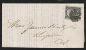 スコット93は1869年3月3日にニューヨーク市からカナダ西部へ印刷された折り畳み式回覧郵便を発送した。