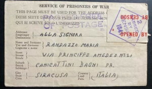 1944�N �I�[�X�g�����A�R�ߗ����e����2���e���̕ߗ����C�^���A�̃V���N�[�T�ɑ������莆�̕\��