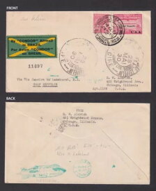 1930年ブラジル、飛行船グラーフ・ツェッペリン号による米国シカゴへの航空郵便封筒