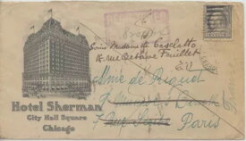 ホテル・シャーマン、シカゴ、1915年、パリ登録、よく旅する、スコット#418付き
