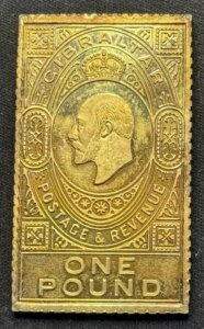 1903年 ジブラルタル エドワード7世 1ポンド切手メダリオン 希少 金メッキ シルバー