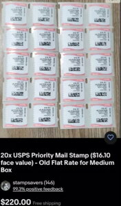 USPS Priority flat rate medium �؎� 20 �� (17.16 �h�������A16.10 �h�������ł͂Ȃ�)�A�܂� 1 �������� 11 �h��