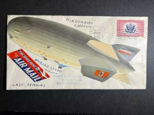 1937年 アメリカ航空郵便 ツェッペリン飛行船の表紙 ヒンデンブルク最後の遺体記念碑