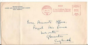 ノルウェーのメーター切手カバー 1953年 北ヨーロッパ連合空軍司令部