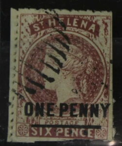 消印 サント・ヘレン No. 3C エラー 1 ペニー 6 ペンス カルミン BAR