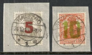 ポーランド、GNIEZNO CANC VF の断片に 1919 MI 135-136 のスタンプを刻印