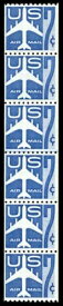 US C52 7c 航空郵便 1958 年製 小穴コイルジョイントラインストリップ 6 PSAG 認証 F-VF NH