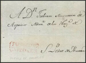 その他のセクション。植民地時代。表紙(1809年頃)。プエブロ・デ・ドロレスの正面