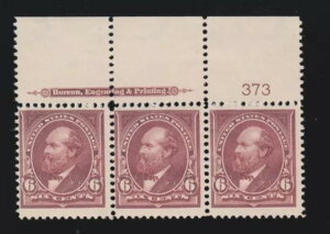 US 282 6c �K�[�t�B�[���h�~���g �g�b�v�v���[�g #373 �X�g���b�v 3 F-VF OG NH SCV $475 (001)