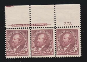 US 282 6c �K�[�t�B�[���h�~���g �g�b�v�v���[�g #373 �X�g���b�v 3 F-VF OG NH SCV $475 (003)