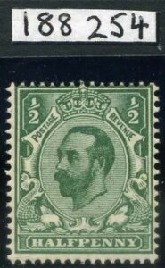 1911-12 KGV �_�E�j�[�w�b�h 1/2d �΃_�C 1A �N���E�� Wmk U/M RPS Cert SG 323