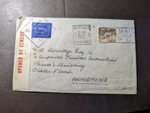 1940年検閲済みオーストラリア航空郵便カバー シドニーニューサウスウェールズ州から香港へ