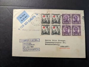 1931年 米国航空郵便カバー ニューヨークからドイツ ブラウンシュヴァイク SS ヨーロッパカタパルト