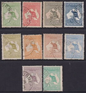 �I�[�X�g�����A - 1913 ROO 1st Wmk Set to 1/- GREEN SG 1/11 CTO Cv $950 [D9734]