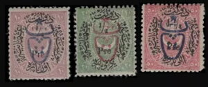 SAVOYSTAMPS-TURKEY-1917-Duloz Star & Crescent - SC 459-461 M/OG