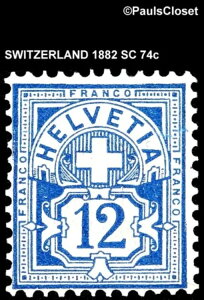 SW 1882 SC 74c NUMERAL ULTRA 12? MNH OG PERF 11? WM 182 FINE