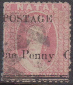 (F271-8) 1877年ナタール州1dオン6d QVIC切手(O/Pの紛失)(H)(YFTL1209)