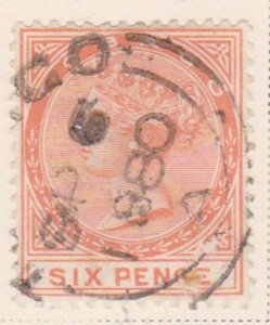 (F197-38) 1879年 トバゴ 6ペンス 6ペニー オレンジ QVIC 切手 (AM) (DH15)