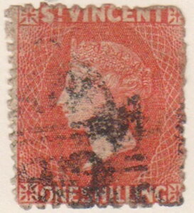 (F220-62) 1871-8年 セントビンセント 1/- 1シリング 朱色 QVIC 切手 (BL) (DH15)
