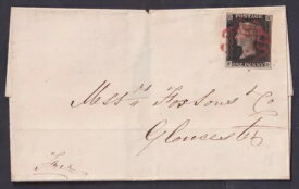 1840 1d ブラックプレート 1b FD 4m ドロイッチからグロスターへのレッド MX FU カタログ ?750.00