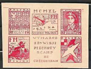ポーランド切手 1940年 シート ポーランド軍訓練キャンプ CO?TQUIDAN - ブルターニュ