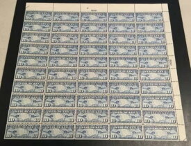 米国航空郵便 C7 10セント 地図と飛行機 50枚入り 未使用切手シート MNH OG