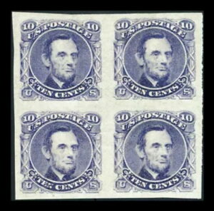 US #116-E1k; 10セント リンカーン プレート エッセイ、VF/XF-OG ブロック オン スタンプ ペーパー、CV $500