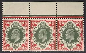 GB SG257 KEVII 1902 1/- ダルグリーン & カーマイン、アンマウントミント、マージナル x3