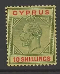 CYPRUS GV レア 10/- グリーン&レッド/ペールイエロー VLMM SG100 カタログ価格 ?400+