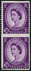 1958 3d SG 575wi 'wmk.inv' VARIETY�A�����I 'IMPERF' VERTICAL PAIR U/M (��: b...