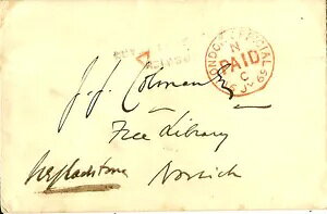 �S���F1869�N ������2�s��IPSWICH / DISTRICT SORT. CARR.�ƋL��