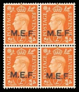 BOFIC -1942 KGVI MEF 2d �I�����W MNH/MLH �u���b�N ROUND STOPS �I�[�o�[�v�����g�BSG M7a