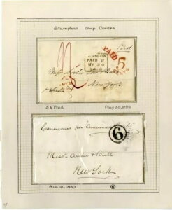 1860年代の米国切手、希少な切手なし船舶カバー2枚