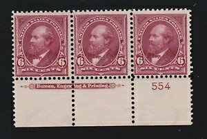 US 282 6c �K�[�t�B�[���h�~���g�v���[�g #554 �X�g���b�v 3 F-VF OG NH SCV $475